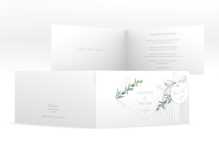 Hochzeitseinladung Verde lange Klappkarte quer weiss hochglanz