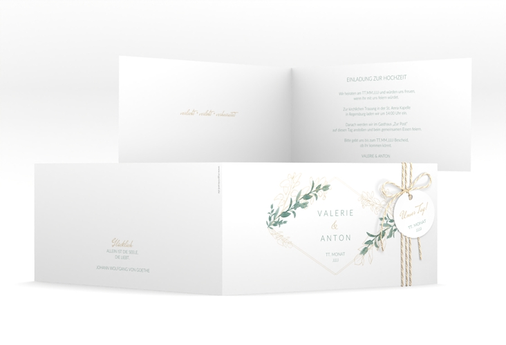 Hochzeitseinladung Verde lange Klappkarte quer weiss hochglanz