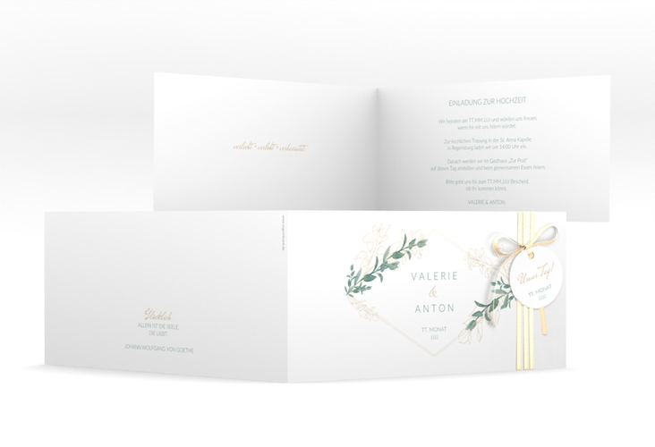 Hochzeitseinladung Verde lange Klappkarte quer weiss hochglanz