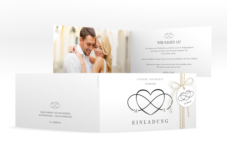 Hochzeitseinladung Infinity lange Klappkarte quer schwarz