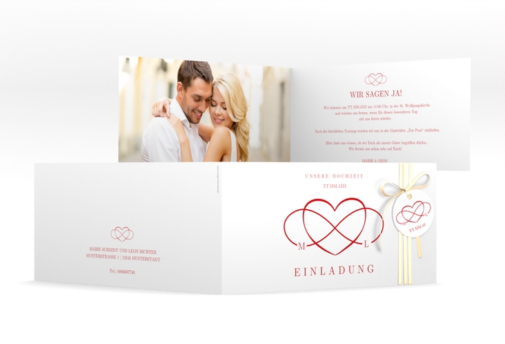 Hochzeitseinladung Infinity lange Klappkarte quer rot