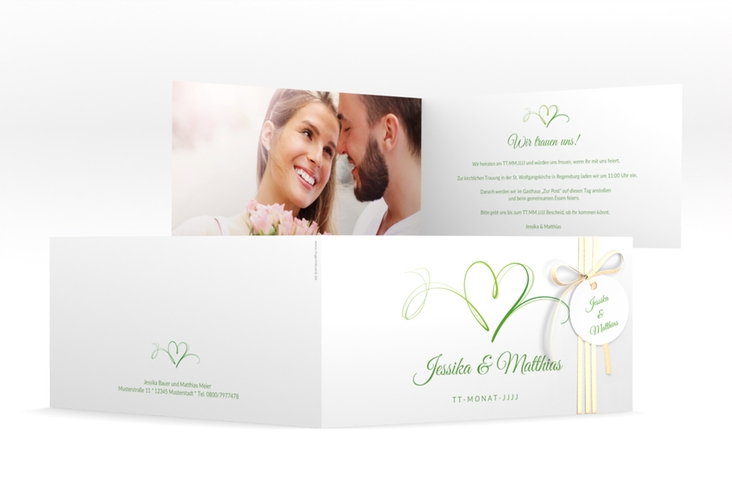 Hochzeitseinladung Envie lange Klappkarte quer gruen hochglanz