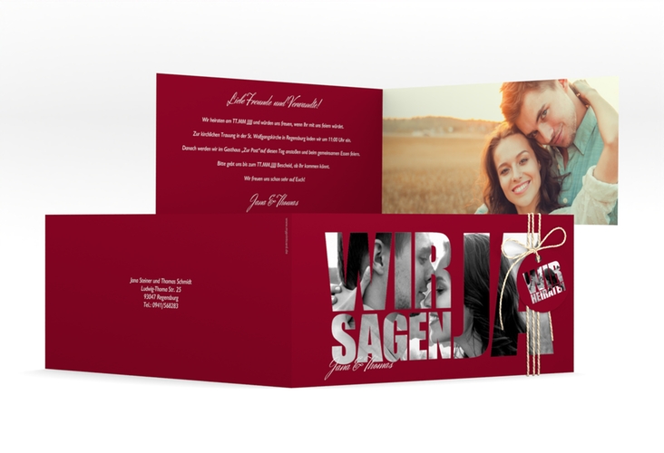 Hochzeitseinladung Letters lange Klappkarte quer rot hochglanz