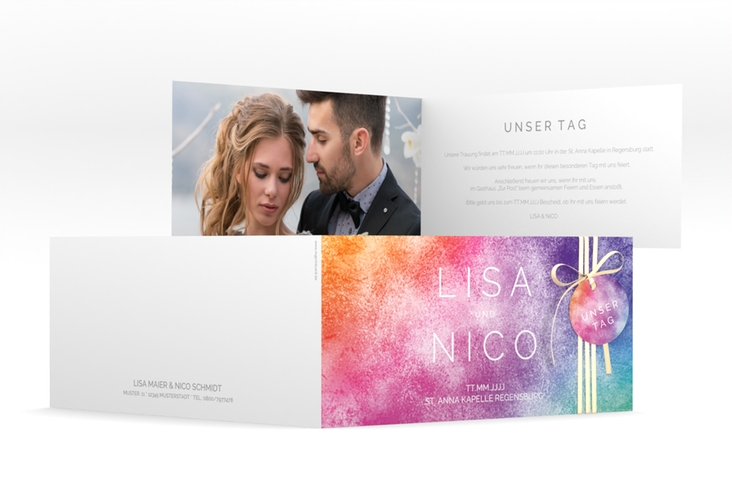 Hochzeitseinladung Colorful lange Klappkarte quer bunt hochglanz