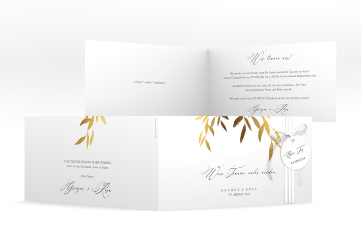 Hochzeitseinladung Demure lange Klappkarte quer weiss hochglanz