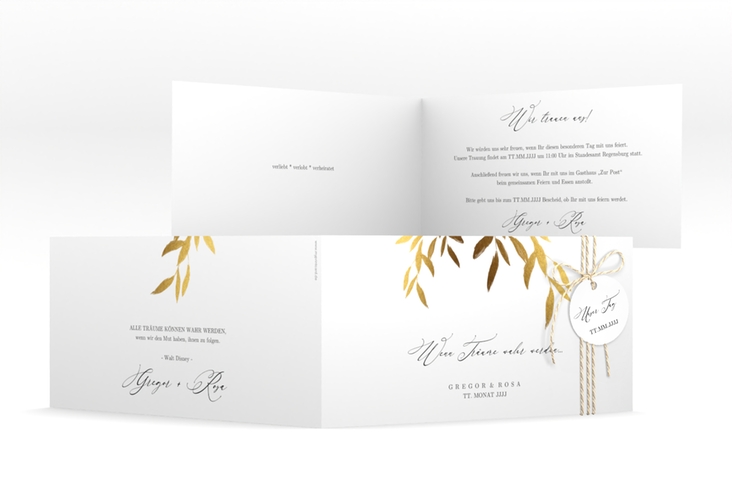 Hochzeitseinladung Demure lange Klappkarte quer weiss hochglanz
