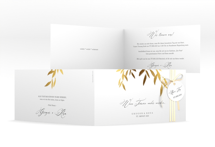 Hochzeitseinladung Demure lange Klappkarte quer weiss hochglanz