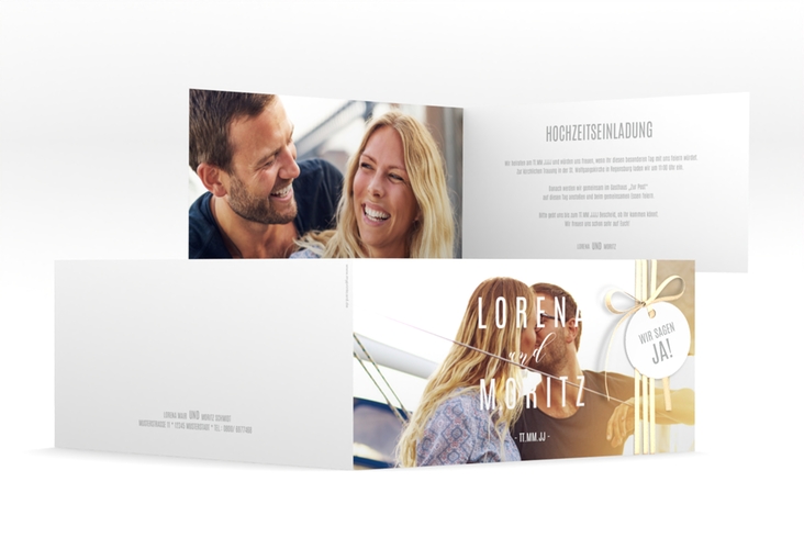 Hochzeitseinladung Memory lange Klappkarte quer