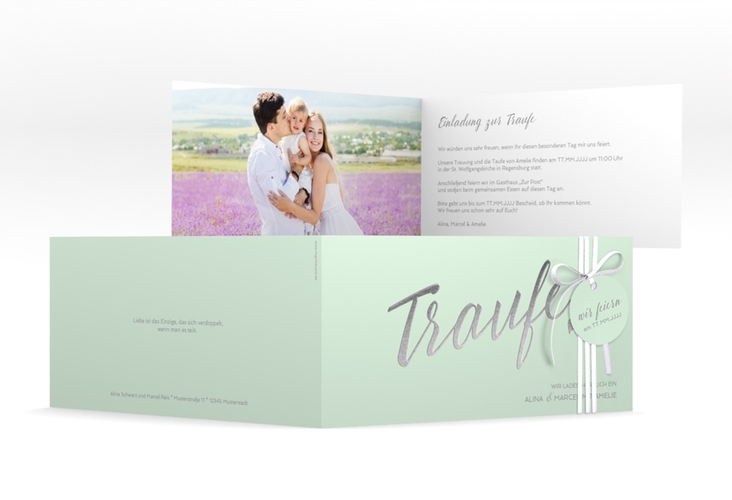 Hochzeitseinladung Traufe lange Klappkarte quer mint hochglanz