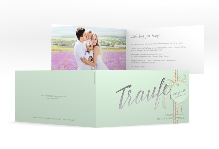 Hochzeitseinladung Traufe lange Klappkarte quer mint hochglanz