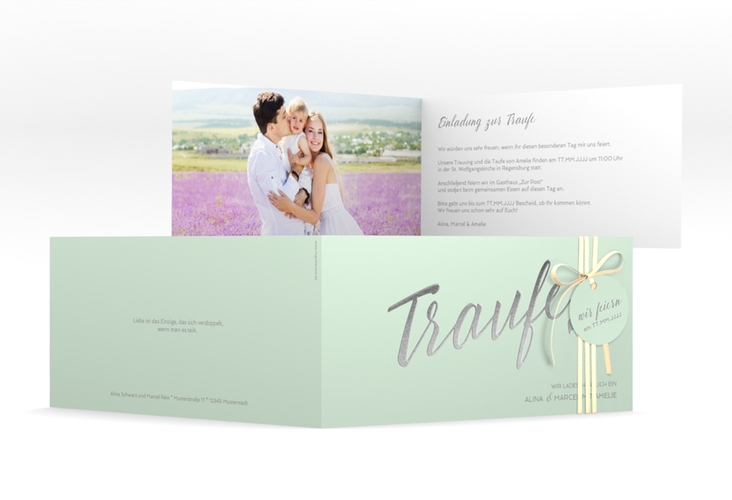 Hochzeitseinladung Traufe lange Klappkarte quer mint hochglanz