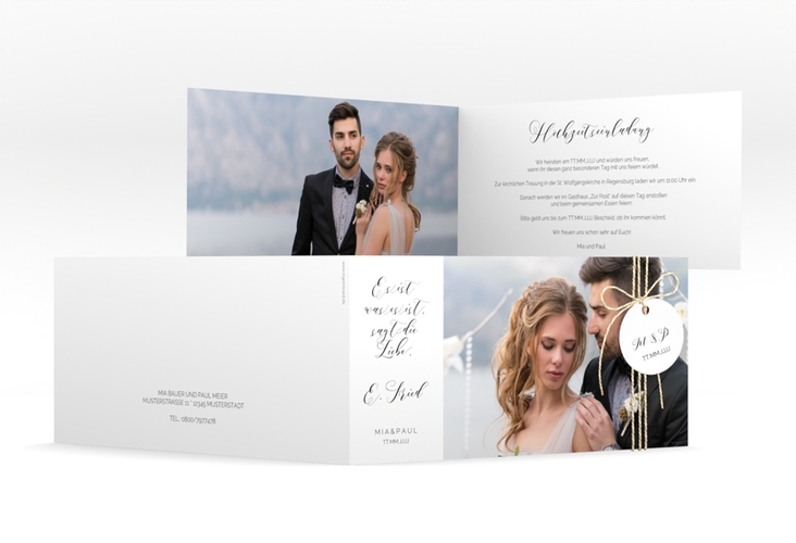Hochzeitseinladung Paperlove lange Klappkarte quer weiss