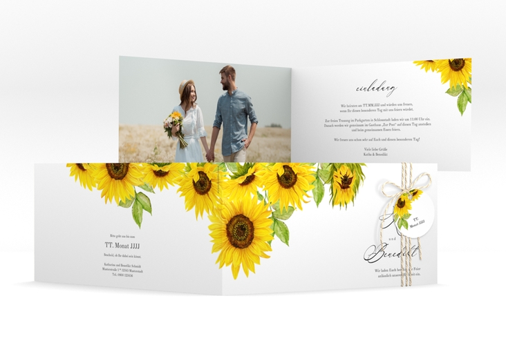Hochzeitseinladung "Sonnenblume" lange Klappkarte quer