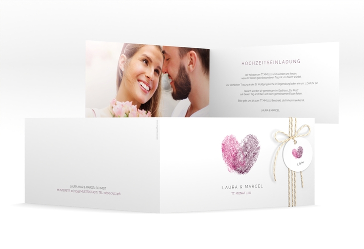 Hochzeitseinladung Fingerprint lange Klappkarte quer schlicht mit Fingerabdruck-Motiv