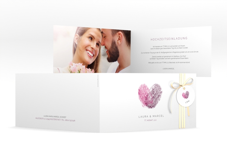 Hochzeitseinladung Fingerprint lange Klappkarte quer schlicht mit Fingerabdruck-Motiv