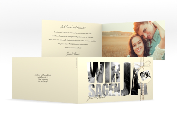 Hochzeitseinladung Letters lange Klappkarte quer beige