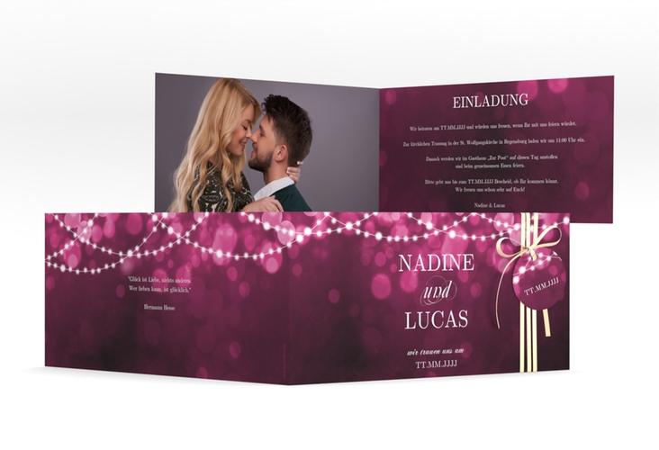 Hochzeitseinladung Lichtspiel lange Klappkarte quer