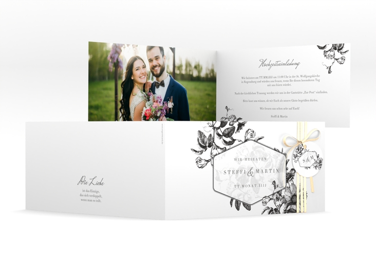 Hochzeitseinladung Magnificent lange Klappkarte quer schwarz hochglanz