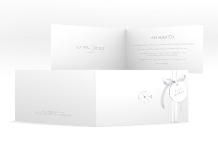 Hochzeitseinladung Initials lange Klappkarte quer grau hochglanz mit Initialen im minimalistischen Design