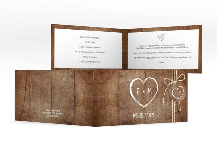 Hochzeitseinladung Wood lange Klappkarte quer