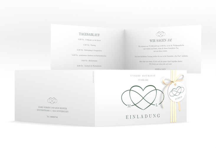 Hochzeitseinladung Infinity lange Klappkarte quer gruen