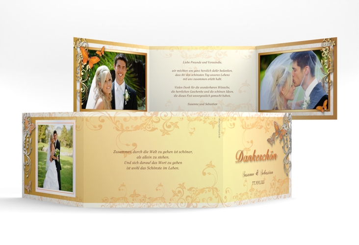 Danksagungskarte Hochzeit Toulouse A6 Doppel-Klappkarte orange silber