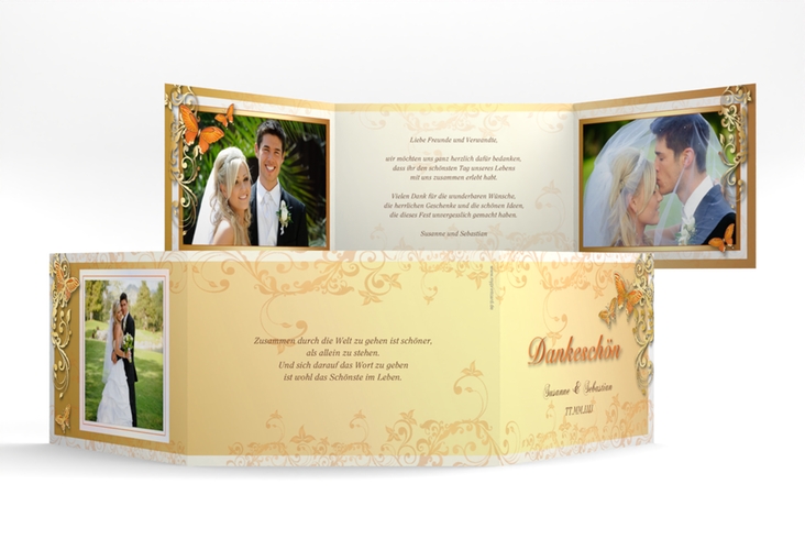 Danksagungskarte Hochzeit Toulouse A6 Doppel-Klappkarte orange gold