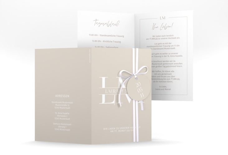 Einladungskarte Hochzeit Monogramm A6 Klappkarte hoch beige