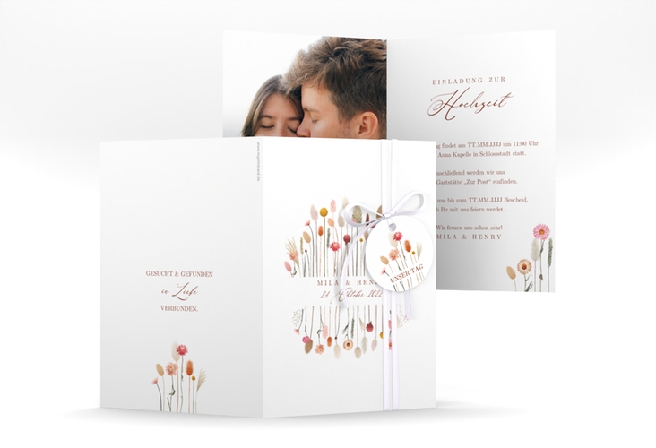 Einladungskarte Hochzeit Driedflower A6 Klappkarte hoch weiss