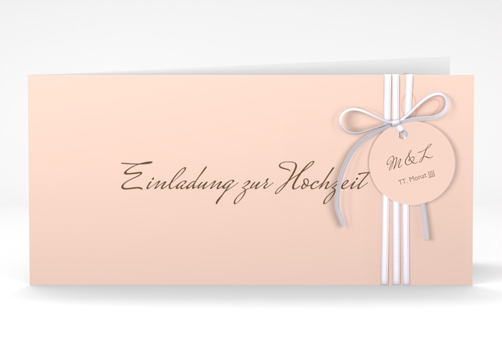 Hochzeitseinladung Purity lange Klappkarte quer apricot hochglanz