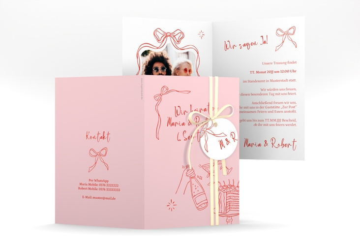 Einladungskarte Hochzeit Doodle A6 Klappkarte hoch