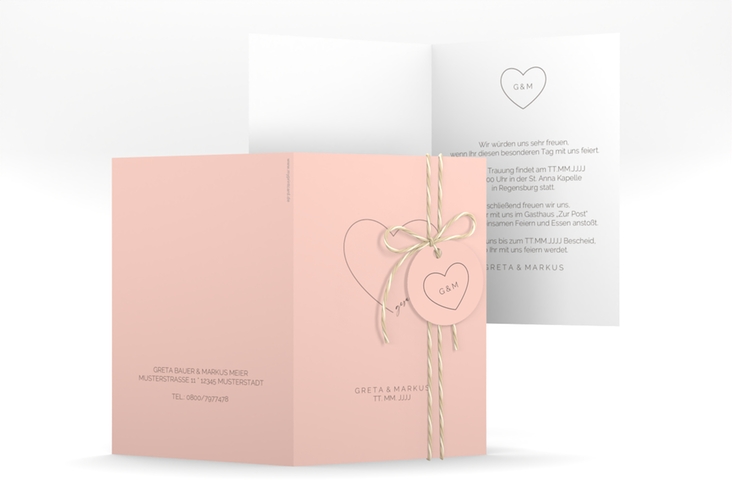 Einladungskarte Hochzeit Lebenstraum A6 Klappkarte hoch rosa