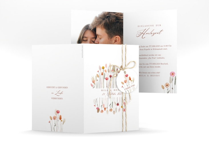 Einladungskarte Hochzeit Driedflower A6 Klappkarte hoch weiss