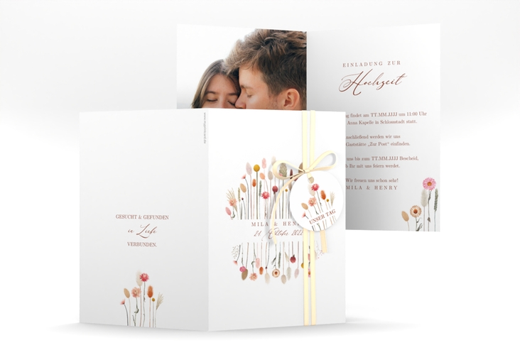 Einladungskarte Hochzeit Driedflower A6 Klappkarte hoch weiss