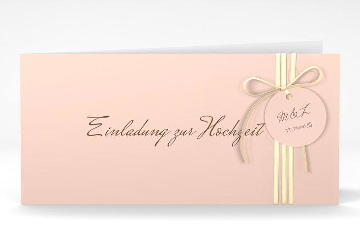 Hochzeitseinladung Purity lange Klappkarte quer apricot hochglanz