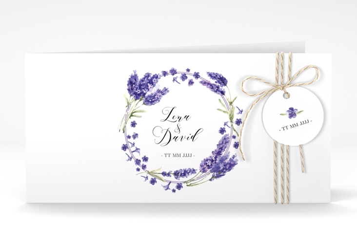 Hochzeitseinladung Lavendel lange Klappkarte quer