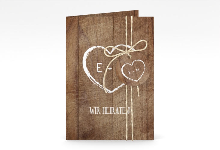 Einladungskarte Hochzeit Wood A6 Klappkarte hoch