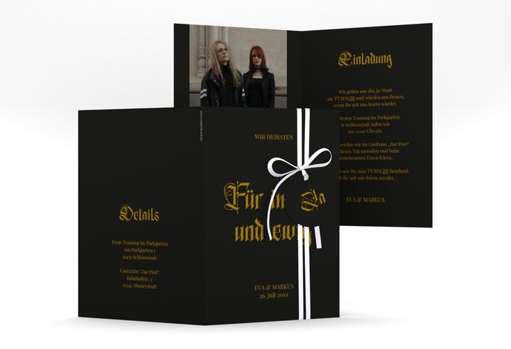 Einladungskarte Hochzeit Gothic A6 Klappkarte hoch schwarz