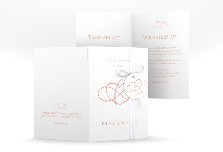 Einladungskarte Hochzeit Infinity A6 Klappkarte hoch apricot