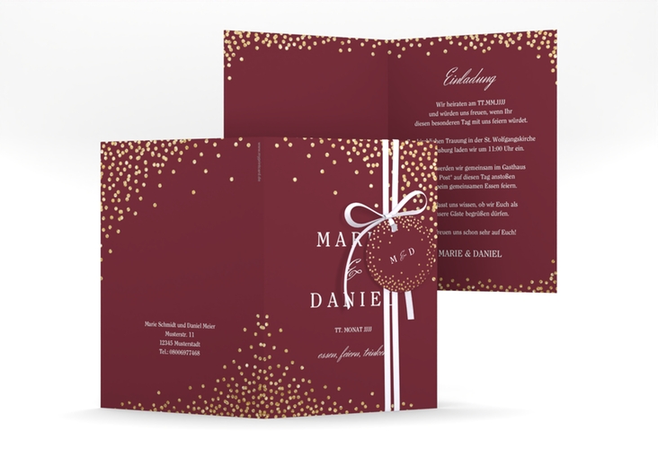 Einladungskarte Hochzeit Glitter A6 Klappkarte hoch rot hochglanz