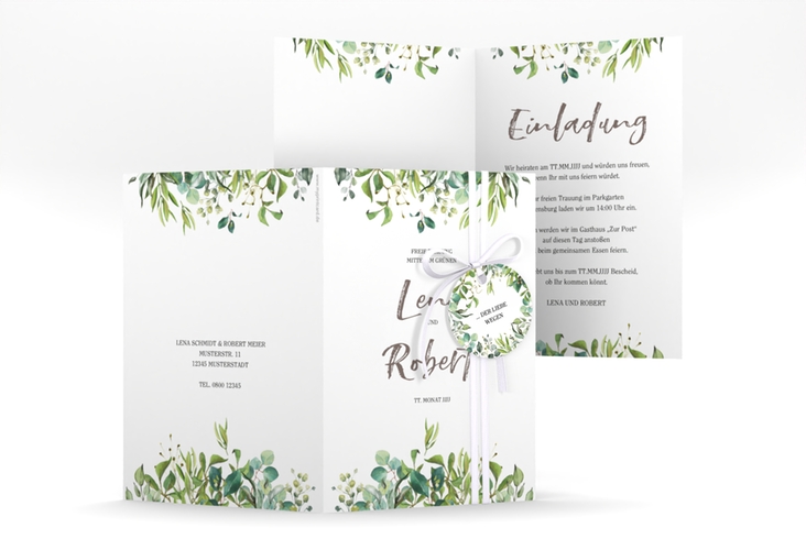 Einladungskarte Hochzeit Natural A6 Klappkarte hoch weiss