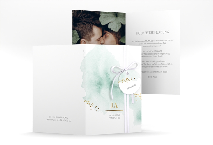 Einladungskarte Hochzeit Pastell A6 Klappkarte hoch mint