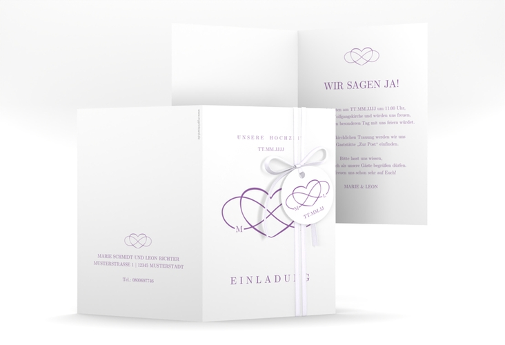 Einladungskarte Hochzeit Infinity A6 Klappkarte hoch lila