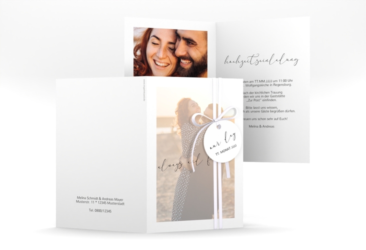 Einladungskarte Hochzeit Lucent A6 Klappkarte hoch weiss hochglanz