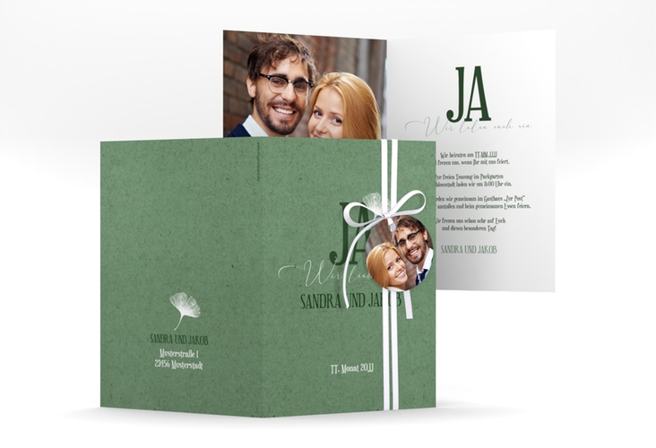 Einladungskarte Hochzeit Ja A6 Klappkarte hoch mit Ginkgo-Blatt
