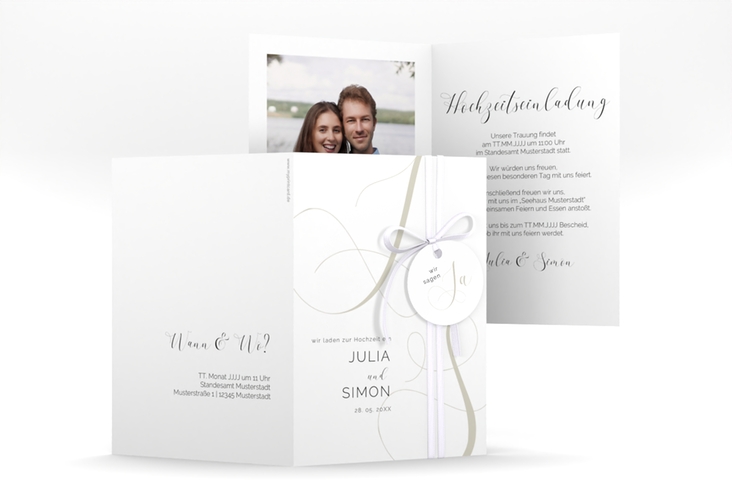 Hochzeitseinladung Eheschließung A6 Klappkarte hoch mit Gräsern und Trockenblumen für Boho-Hochzeit