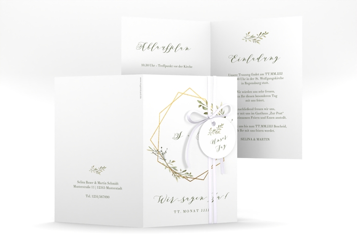 Einladungskarte Hochzeit Acacia A6 Klappkarte hoch weiss hochglanz