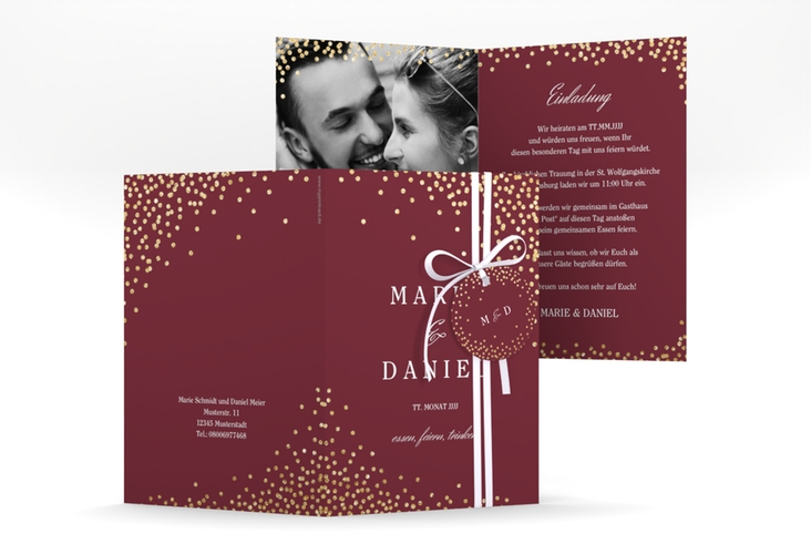 Einladungskarte Hochzeit Glitter A6 Klappkarte hoch rot hochglanz