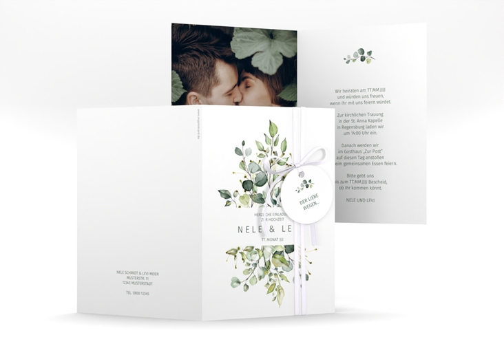 Einladungskarte Hochzeit Enchanting A6 Klappkarte hoch weiss