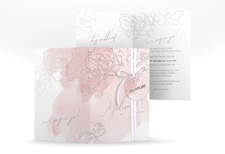 Einladungskarte Hochzeit Pfingstrosen A6 Klappkarte hoch rosa
